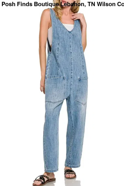 Vanilla Monkey Women's Denim Adjustable Strap Baggy Jumpsuit In Blue