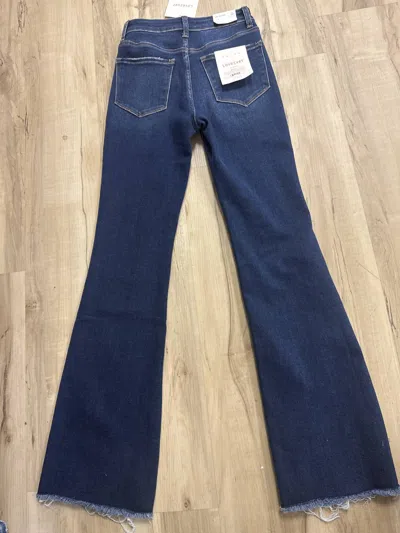Vanilla Monkey Women's Lovervet High Rise Raw Hem Boot Cut Jeans In Medium Dark Denium In Blue