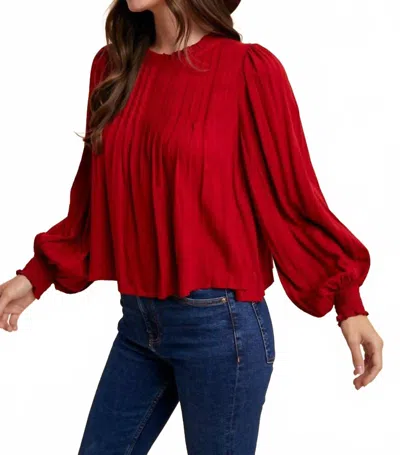 Vanilla Monkey Woven Pintuck Detail Blouse In Dark Red