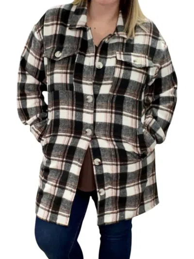 Vanilla Sky Plaid Flannel Shirt Coat In Brown In Black