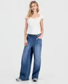 Vanilla Star Juniors' Embroidered Drawstring Jeans In White