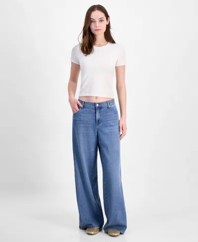 Vanilla Star Juniors' Mid Rise Wide Leg Jeans In Lestat