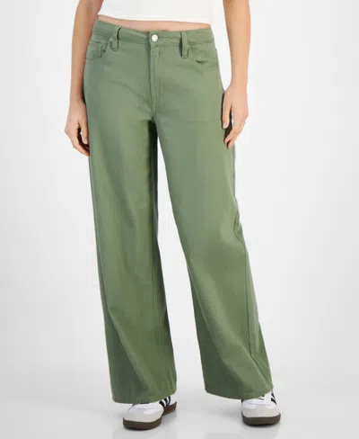 Vanilla Star Juniors' Mid-rise Wide-leg Jeans In Artichoke