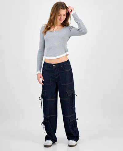 Vanilla Star Juniors' Tie-side Cargo Jeans In Blue