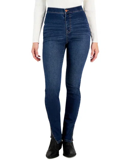 Vanilla Star Womens High Rise Medium Wash Skinny Jeans In Blue