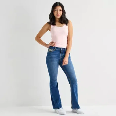 Vanilla Star Womens Juniors Mid Rise Bootcut Jean In Blue