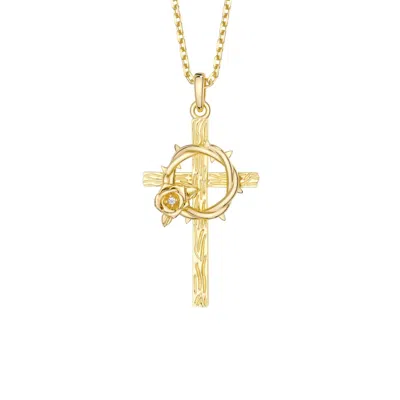 Vanimy Women's Crown Of Thorns Rose Cross Pendant Necklace In Golden