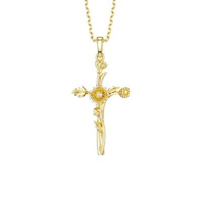Vanimy Women's Gold Floral Cross April Daisy Birth Flower Necklace