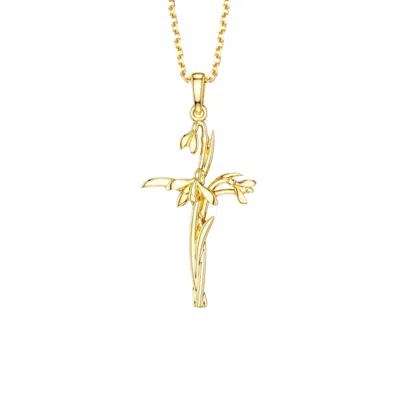 Vanimy Women's Gold Floral Cross January Snowdrop Birth Flower Necklace