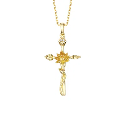 Vanimy Women's Gold Floral Cross July Water Lily Birth Flower Necklace