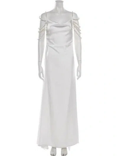 Pre-owned Vanina V-neck Long Dress In White