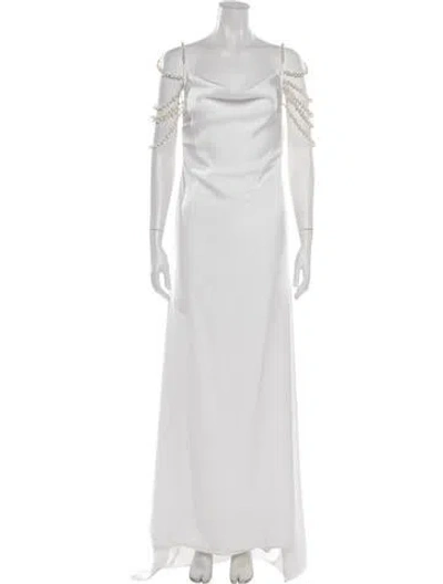 Pre-owned Vanina V-neck Long Dress In White
