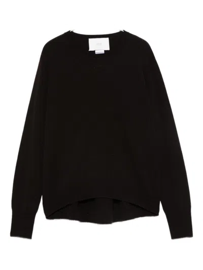 Vanisé Brown Cashmere Sweater With High-low Hem Design In Black