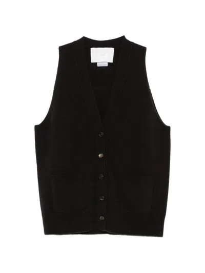 Vanisé Button-up V-neck Vest In Black