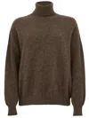 Vanisé High Turtleneck Brown Sweater With Puff Sleeves And Ribbed Hem In Brown