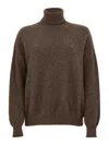 Vanisé High Turtleneck Brown Sweater With Puff Sleeves And Ribbed Hem In Brown
