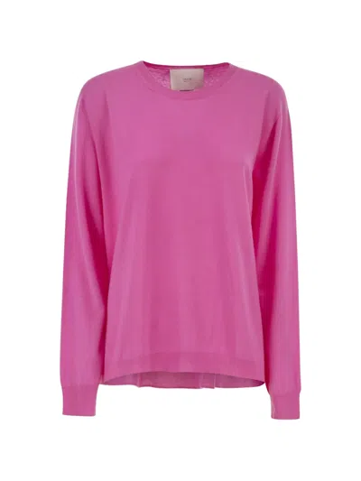 Vanisé Cashmere Crew-neck Jumper With Fluid Silhouette In Pink