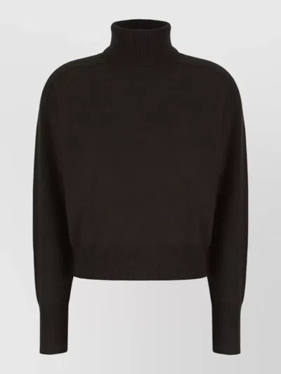Vanisé Cashmere Cropped Sweater High Neck Ribbed Hem In Brown