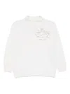 Vanisé Creamy White Sweater With Textured Floral Applique In White