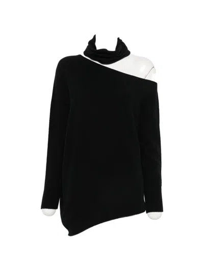 Vanisé Cut-out Asymmetric Sweater In Black