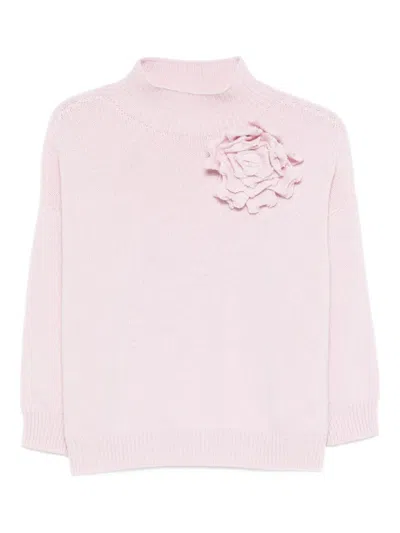 Vanisé Floral Appliqué Sweater In Pink