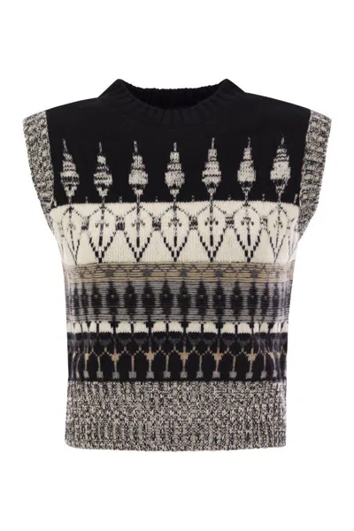 Vanisé Jacquard Sleeveless Jersey In Black/butter