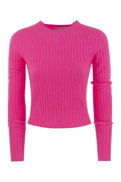 Vanisé Lulu - Ribbed Cropped Cashmere Knitwear In Fuxia