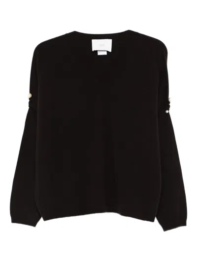 Vanisé Pearl-embellished V-neck Sweater In Brown