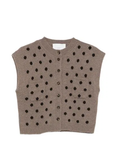 Vanisé Polka-dot Knit Vest In Brown