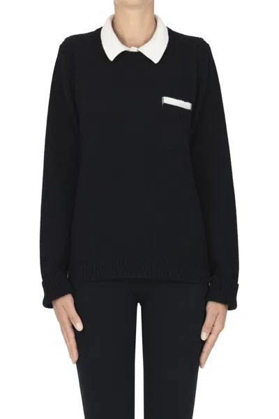 Vanisé Polo Style Pullover In Black
