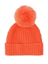 Vanisé Ribbed Fur-pompom Beanie In Orange