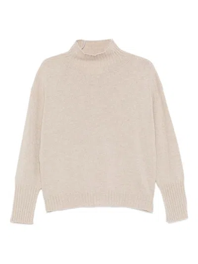 Vanisé Ribbed Neckline Beige  Sweater In Neutral