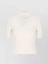 Vanisé Ribbed Turtleneck Cropped Knitwear Top In White