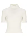 Vanisé Ribbed Turtleneck Cropped Knitwear Top In White