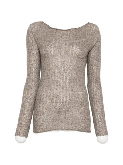 Vanisé Ribbed-knit Boat-neck Top In Multi