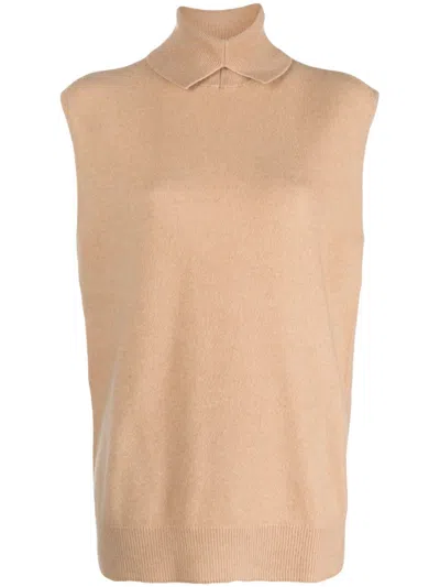 Vanisé Roll-neck Sleeveless Cashmere Top In Neutrals