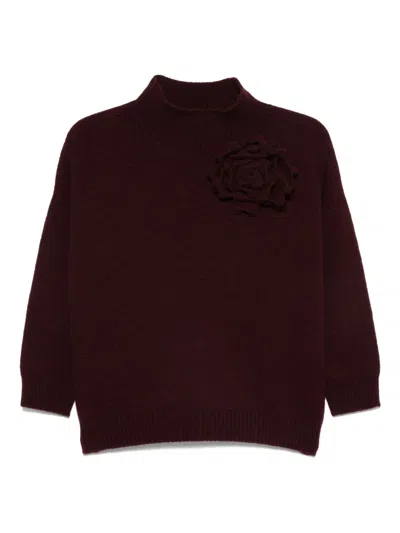 Vanisé Rose-embellished Mock-neck Sweater In Burgundy
