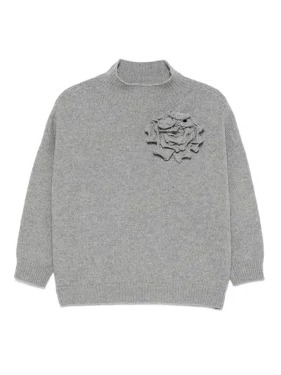 Vanisé Rose-embellished Mock-neck Sweater In Gray