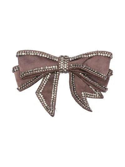 Vanisé Rhinestone-embellished Bow Brooch In Brown