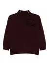 Vanisé Relaxed-fit Burgundy Sweater With Textured Floral Applique In Pink