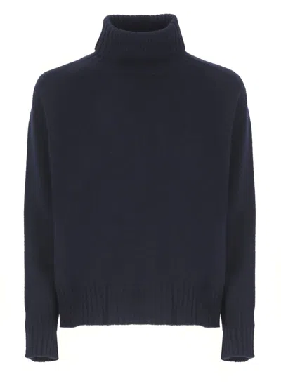 Vanisé Merino Wool Turtleneck Long Sleeve Knitwear In Blue