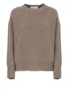 Vanisé Merino Wool Crew Neck Long Sleeve Sweater In Brown