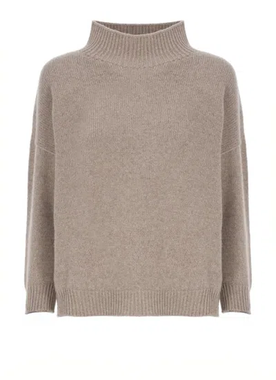 Vanisé Merino Wool High Neck Sweater In Brown