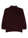 Vanisé Relaxed-fit Burgundy Sweater With Textured Floral Applique In Red