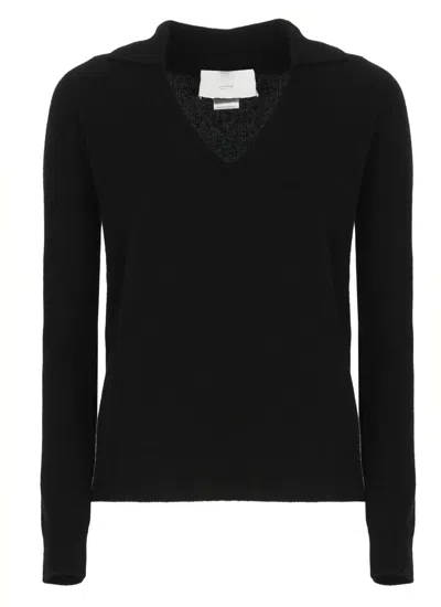 Vanisé Cashmere Long Sleeve Polo Sweater In Black
