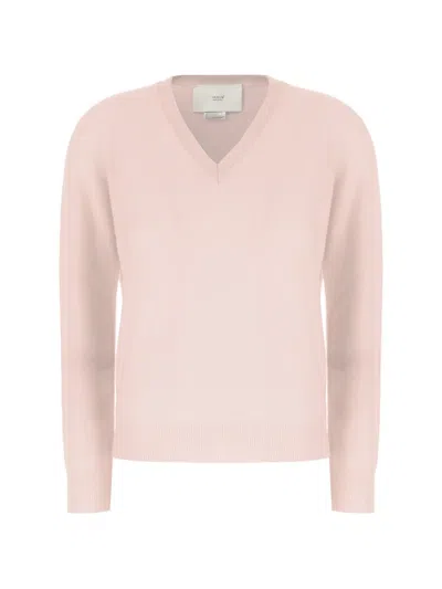 Vanisé Cashmere Sweater V Neck Long Sleeves In Pink