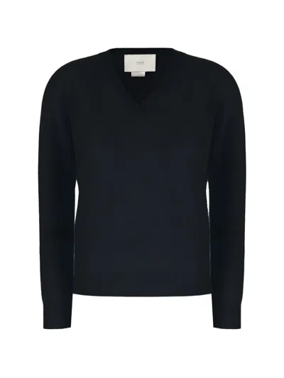 Vanisé V-neck Ribbed-trim Sweater In Black