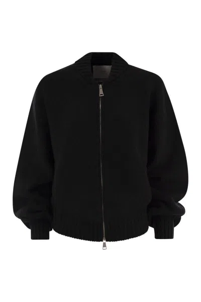 Vanisé Wool And Cashmere Cardigan With Zip In Black