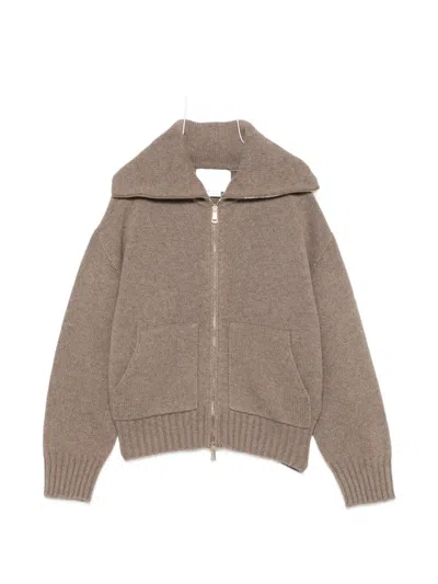 Vanisé Zip-up Knit Sweater In Brown