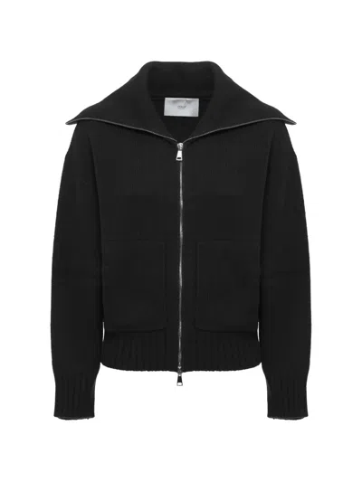 Vanisé Zip-up Ribbed-trim Cardigan In Black